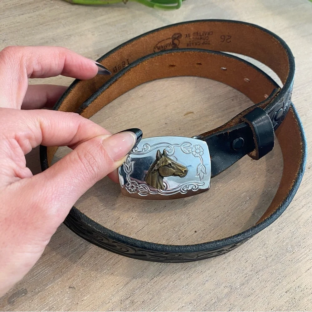 Justin Western Equestrian Brass And Silver Buckle Leather Belt
